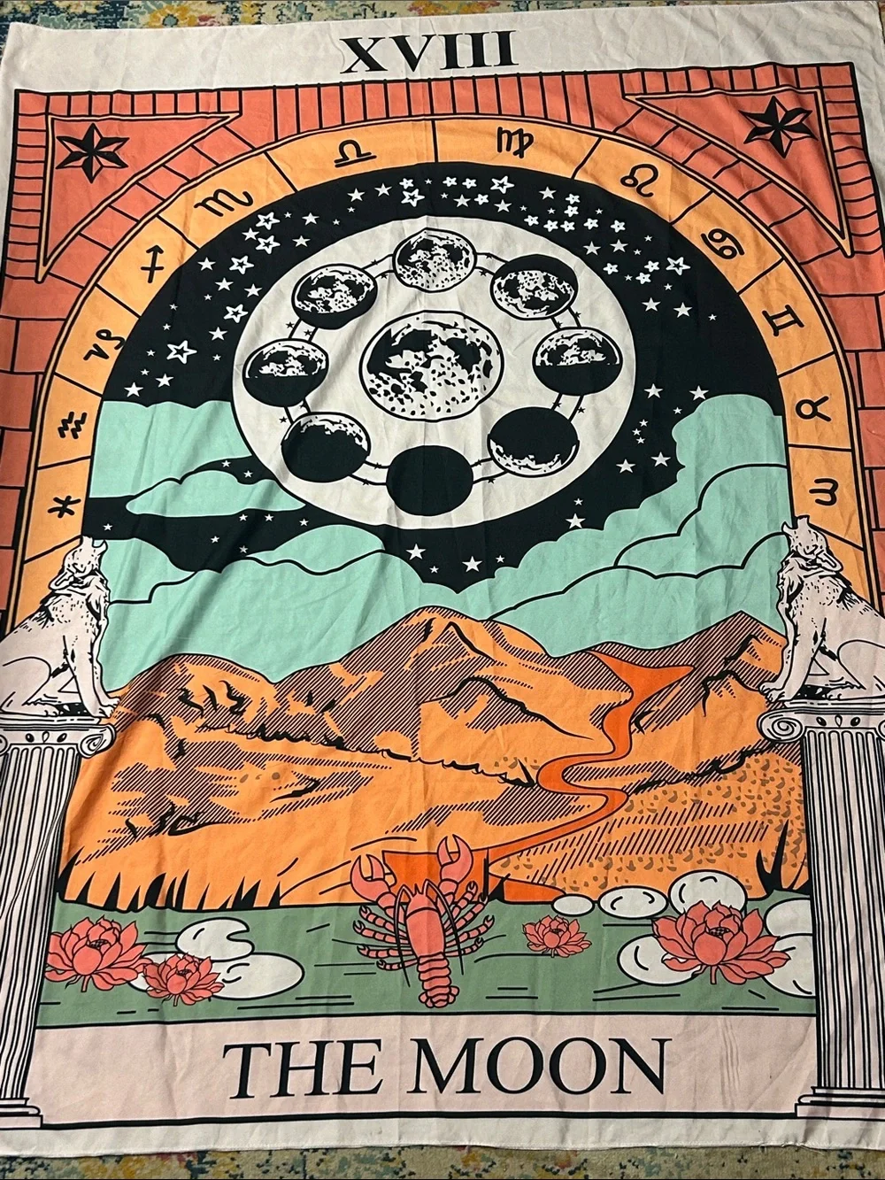 The‎ Moon Tarot Wall Tapestry - Orange, Green, Black